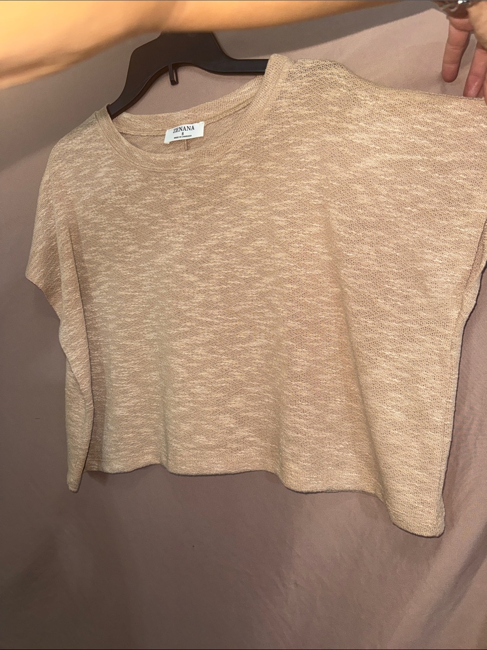 NWOT Women’s oversized Small Zenana Outfitters Boxy Crop Top in Tan Heather - Picture 5 of 6
